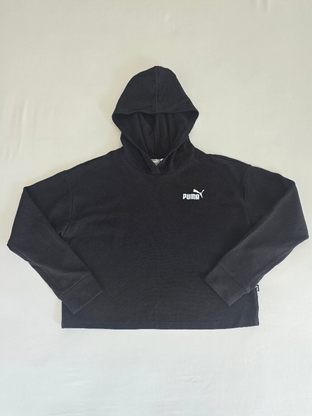 Puma Black Ribbed Boxy Hoodie Sweatshirt Size Small